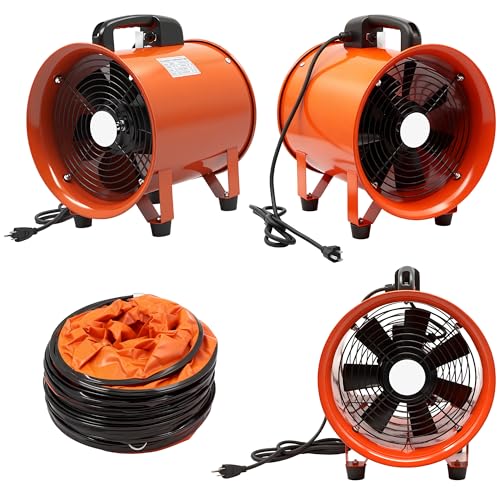 dreamdragon Upgraded 8-Inch Utility Blower Fan, Portable Industrial Exhaust Fan with 16.4ft Flexible Duct Hose, 3300 RPM Ventilator for Workshops Warehouses and Basements