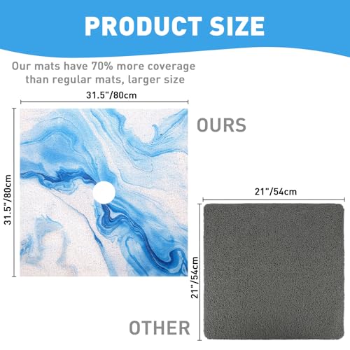 Square Shower Mat Non Slip: 32 x 32 Inch Extra Large Shower Mats with Drain Hole in Middle - PVC Loofah Anti Slip Shower Floor Matt for Inside Shower - color: Blue Ocean, size: 32" x 32" (Square)