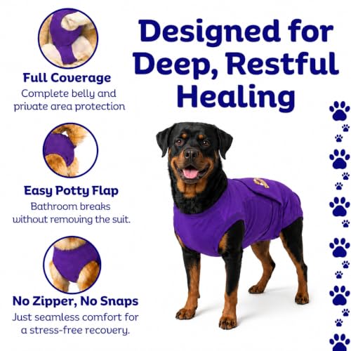 Surgi Snuggly Dog Surgery Recovery Suit, Cone Alternative, Spay/Neuter 2XLS | Dog Recovery Suit for Dogs — Veterinarian-Invented Surgical Suit & Recovery Onesie with Easy Bathroom Access After Surgery - color: Perfect Plum, size: 2 Extra Large Small(L-28"