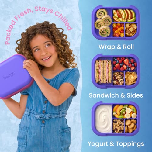 Bentgo Chill Kids 4-Compartment Bento Box Leakproof Lunch Box | Built-In Ice Pack, 3.3 Cup Capacity, BPA-Free, Microwave & Dishwasher Safe Tray, Ideal for Ages 3–7 (Electric Violet) - color: Electric Violet