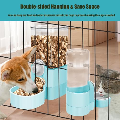 GPY Automatic Hanging Gravity Pet Feeder and Water Dispenser Set | Automatic Rabbit Bunny Feeder and Guinea Pig Water Bottle Water Dispenser for Dogs Cats Pets Animals Large Capacity (Blue) - color: Blue