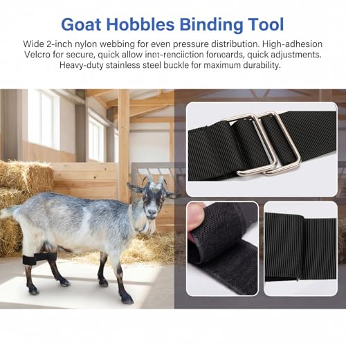 Adjustable Livestock Hobbles for Goats & Calf, Black Nylon Milking & Restraint Kit，Secure Binding Tool for Nigerian Dwarf, Nubian, Mini Goats Prevents Pawing & Kicking During Milking Hoof Care