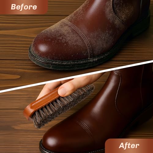 2 Pcs Horsehair Shine Shoes Brush Kit Polish Dauber Applicators Cleaning Leather Shoes Boots Care Brushes Suede Cleaner Brush(Brown Concaved Brush) - style: Brown Concaved Brush