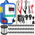 Electric Fence Kit, 8 Mile 12kV 2J Electric Fence Charger AC/DC Powered with 50 Insulators, Socket Tool, 250ft Aluminum Wire for Livestock Control(LCD Display Ver.,Blue) - style: LCD Display Ver