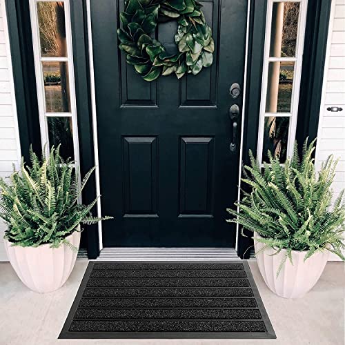 ubdyo Extra Durable Door Mat Outside Entrance (30" x 17", Bright Black) | Dirt Trapping, Non-Slip Backing, Indoor or Outdoor Use, Welcome Mat, Low Profile, Natural Rubber, Stain Fade Resistant - color: Bright Black, size: 30" x 17" (Rectangular)