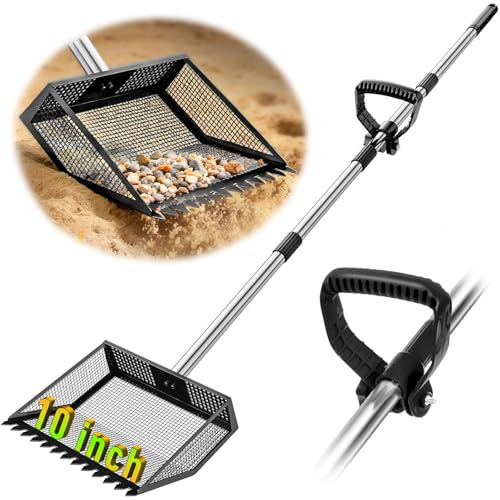Large Chicken Poop Scooper: 2-in-1 Metal Pooper Scooper & Rake Adjustable 62" Long Handle Stainless Steel Sand Sifting Litter Shovel Chicken Coop Scoop Cleaning for Bedding Goats Farm Yard Black - color: Black