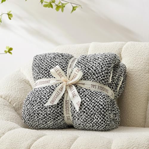 Snuggle Sac Heather Black Throw Blanket for Couch, Reversible Super Soft Micorfiber Blankets Dupes Warm Cozy Knit Fuzzy Plush Throws for Sofa, Bed, Heather Black, 50x60 inches - color: Heather Black, size: Throw (50"x60")
