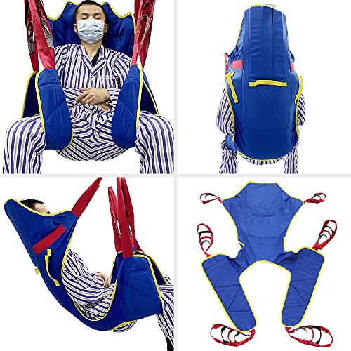 Full Body Patient Lift Sling, Head and Back Support, Toileting Transfer Slings, Split Legs with Commode Opening, 5 Handles, 6 Straps, Lifting Sling Medium Compatible with Various of Lifts - size: Medium