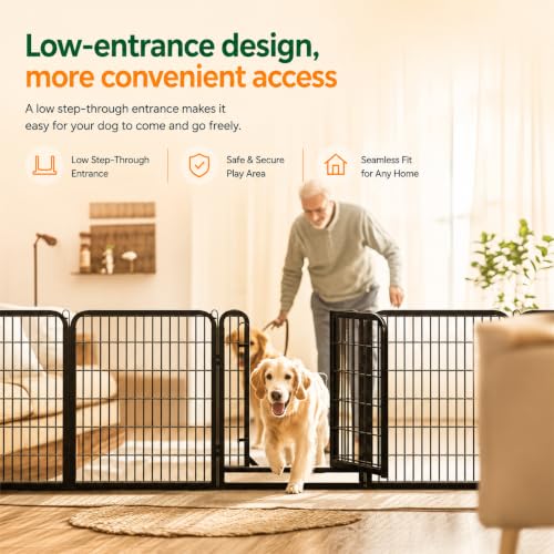 Yaheetech Dog Playpen 32in 16 Panels Pet Fence for Indoor Yard RV Camping | Easy Setup, Heavy Duty Rustproof Frame with Secure Latch Door, DIY Layouts,Foldable Storage, for Small & Medium Dogs - size: 32"