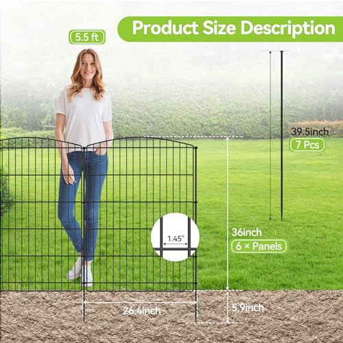 INJOPEXI Decorative Garden Fence 6 Panels 13ft (L)×36in (H) Animal Barrier Fences with 6 Panels Rustproof Metal Wire No Dig Rabbit Fencing Dog Fence for Outdoor Backyard Patio - Without Fence Gate - size: 6 Panels 13ft(L)-36"(H) - Without Gate