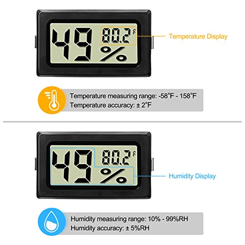 Weewooday 6 Pcs Digital Humidity Meter with Probe LCD Thermometer,Black | Fahrenheit Display for Incubator Reptile Brooder Greenhouse, Remote Sensor Probe, Accurate Monitor for Chicken Coop Plant - size: Black