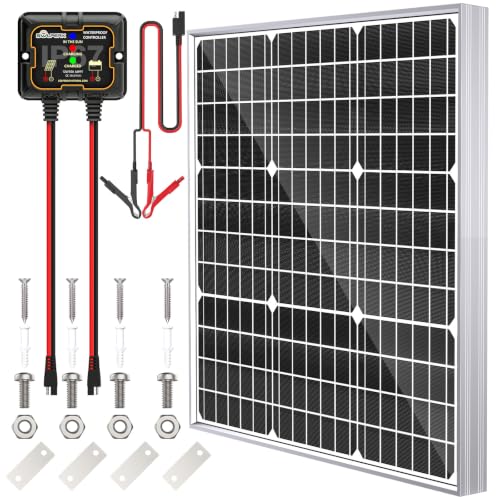 Solar Panel Kit 50W 12V, Solar Battery Trickle Charger Maintainer | Solar Battry Charger MPPT Controller for Boat RV Marine Trailer Automotive Trailer Truck Motorcycle Without Mounting Bracket - size: 50W MPPT Kit
