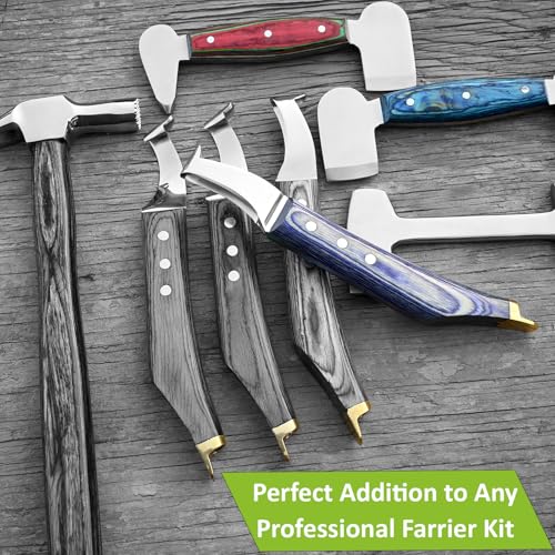 Premium Farrier Loop & Hoof Knife with Brass End – Professional Hoof Trimming Tool for Horses, Cows & Livestock, Stainless Steel Blade, Ergonomic Wood Handle (Black) - color: Black