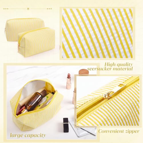 Sanwuta 20 Pcs Seersucker Cosmetic Bags Bulk, Striped Zippered,Yellow | Makeup Bags Women Pouch, Large Preppy Storage Toiletry Travel Pouch for Wedding Bridesmaid Bride Favor Back to Teacher Gift - color: Yellow