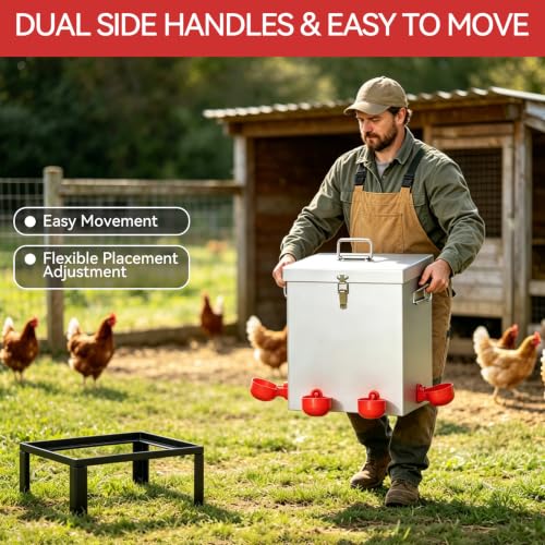 3 Gal Galvanized Steel Poultry Waterer, Automatic Poultry Waterer | Chicken Waterer with 4 Water Cups, Reinforced Base & Secure Latch, Heavy Duty Watering System for Backyard Chickens Ducks