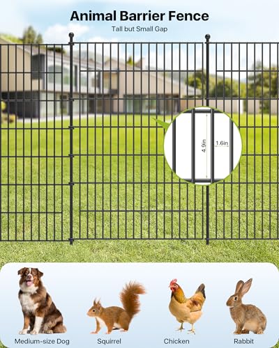 Garden Fence Animal Barrier with Gate 40in(H) x23ft(L) | 10Panels Heavy Duty Metal Wire No Dig Decor Fencing,Tall Outdoor Dog Safety Fences with Stake,Temporary Edging for Yard