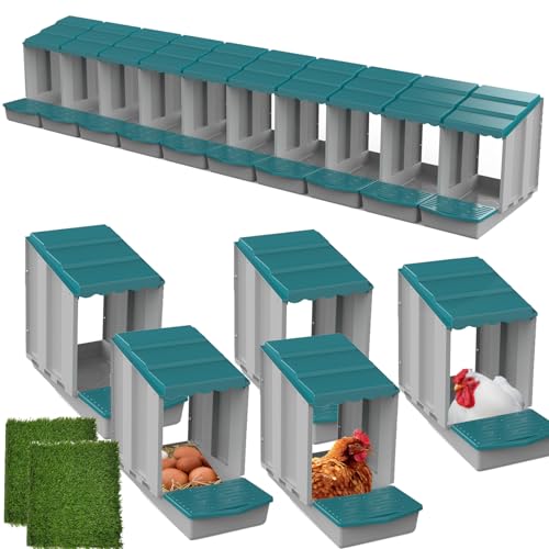 Chicken Nesting Boxes, 10 Hole Laying Boxes,2 Nest Mat, Plastic Roll Away Chicken Nest Box, Egg Roll Out with Perch Eggs Protected Collection Area, Poultry Modular House Egg Coop Nest Perch - size: Green 10 pack