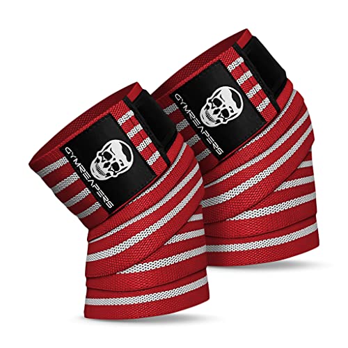 Gymreapers Knee Wraps for Squats and Powerlifting 72 Inch Compression Wraps with Strap for Men & Women Weightlifting Support - color: Red/White