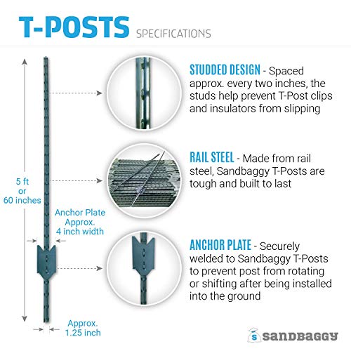 Sandbaggy Green Fence T-Post 5 Feet Length - for Securing Fencing or Safety Fence (800 Posts)