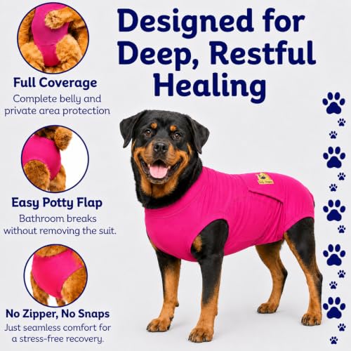 Surgi Snuggly Dog Surgery Recovery Suit, Cone Alternative, Spay/Neuter 2XLS | Dog Recovery Suit for Dogs — Veterinarian-Invented Surgical Suit & Recovery Onesie with Easy Bathroom Access After Surgery - color: Princess Pink, size: 2 Extra Large Small(L-28