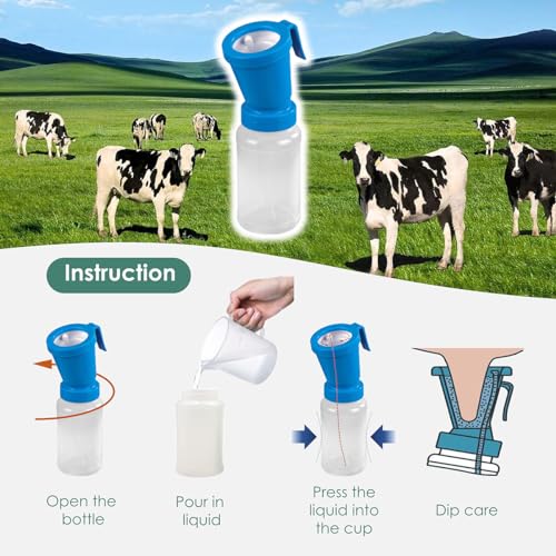QMARK Teat Dip Cup, Blue, 300 ml, 2 Pack | Non Reflow, Nipple Cleaning Disinfection, For Cow Sheep Goat, Non-Return Teat Dipper