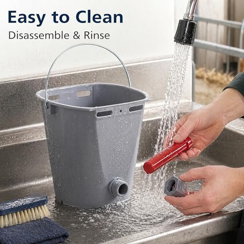 Calf Feeding Buckets, 3 Pack 8.45 Qt Single Teat Feeders | removable teat, with metal hanger, sturdy plastic, for milk feeding calves goats lambs and sheep