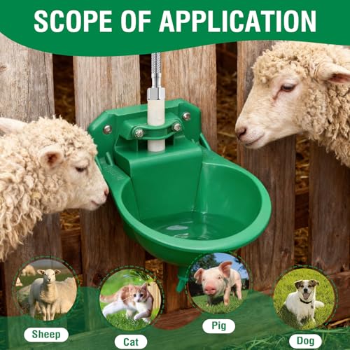 2PCS Automatic Goat Waterer Livestock Water Bowl with Copper Valve and Drain Hole, Automatic Drinking Trough for Goat Sheep Calf Pig Dog (Plastic - Green)