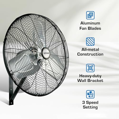 Hurricane Pro Commercial Grade Oscillating Wall Mount Fan, Black, 30in | Heavy-Duty All-Metal Corded Air Cooling Unit for Home, Garage, Greenhouse & Workshop - style: 30" Pro Commercial Grade