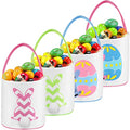 4 Pcs Easter Basket Bags Canvas Bunny Baskets Egg Bunny Tote Bag Easter Eggs Hunt Bucket Rabbit Fluffy Tails Party Celebration Toys Carry Candy Rabbits Print Buckets for Gift Sets - style: Pastel Bunny