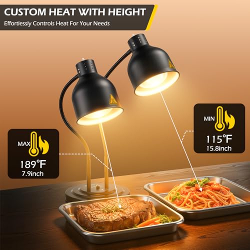 Dyna-Living Food Heat Lamp, 2-Head Adjustable Heat Lamp for Food Commercial Electric Food Warmer Lamp Catering Warming Lights for Buffet Parties Restaurant Kitchen, 500W (Black) - color: Black