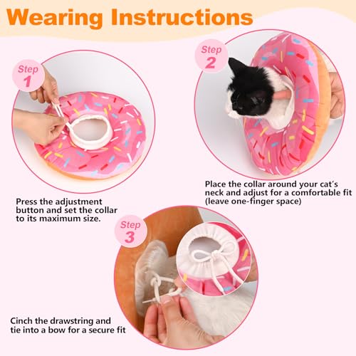 Cat Cone Collar Soft, Comfortable Cat Donut Collar After Surgery, Adjustable Elizabethan Recovery Collars & Cones to Stop Licking, Lightweight Neck Collar Soft Cone for Cats Kitten (Pink, Medium) - size: M