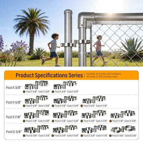 2 Pack 2-3/8" x 1-7/8" Chain Link Fence Gate Hinge, 304 Stainless Steel Heavy Duty Male Female Post Hinges with Bolts and Nuts - color: 2-3/8", size: 1-7/8"