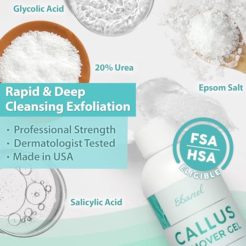 Ebanel Salon Grade Callus Remover for Feet with 20% Urea, Pedicure Gel Peel | with Salicylic Acid, Glycolic Acid, Epsom Salt, Heel Toe Foot Callus and Dead Skin Remover Gel for Feet, Cracked Heel Repair - size: 8.5 Ounce (Pack of 1)