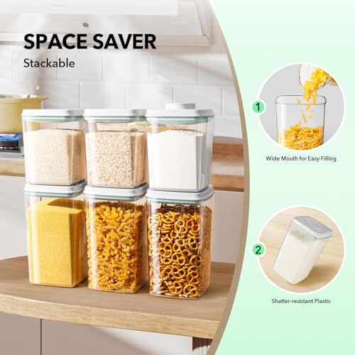 Food Storage Container with Lid, 2.8 Qt Airtight Pantry Canister, BPA-Free Plastic Flour Sugar Storage Container, One-Touch Press-to-Open Lid, Stackable Clear Jar for Rice, Cereal, Coffee, Brown Sugar - color: 2.8 Qt