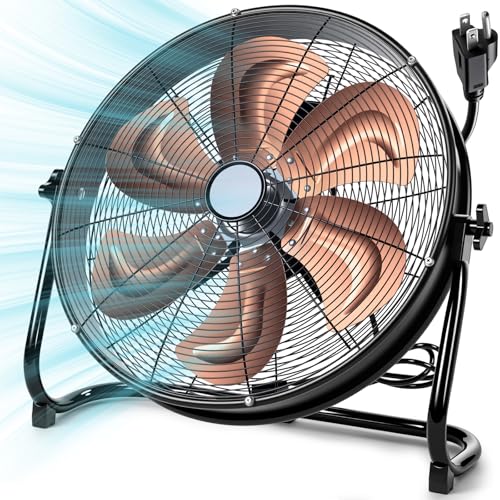 Woanger 20" High Velocity Industrial Floor Fan, 5703 CFM Heavy Duty Drum Fan with 6 Metal Blades, 3-Speed, 360 Degree Rotation, High Airflow Mover for Warehouse, Garage, Factory, Barn & Gym