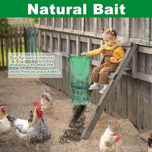 8 Packs Fly Traps Outdoor Hanging, Stable Fly Trap with Fly Bait, Reusable Fly Killer, Ranch Fly Trap, Fly Control Fly Hunter for Family Farm Park Orchard Garden