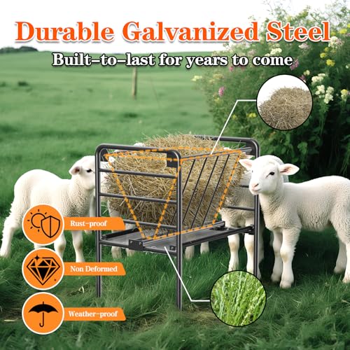 Livestock Hay Feeder 35 Gallon | Heavy Duty Livestock Feeder, Pasture Feeder, Metal Hay Feeder for Mini Horse, Ponies, Goats and Sheep for Hay Feeding - size: 35 Gallon