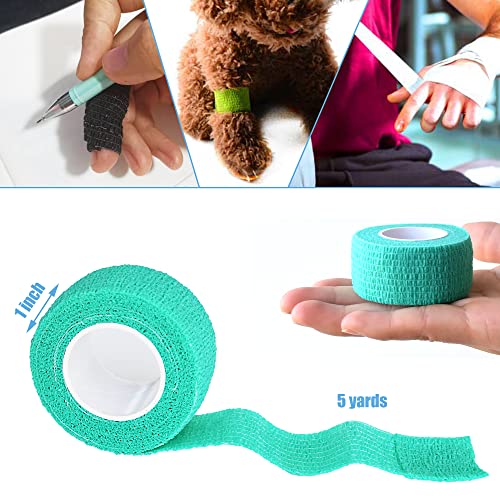 1 Inch Self Adhesive Bandage Wrap, 9 Pack, Middle Green | Cohesive Bandage Self Stick Wrap for Ankle, Wrist, Finger, Sports, Breathable Cohesive Vet Tape for Pets - color: Middle Green, size: 1 Inch