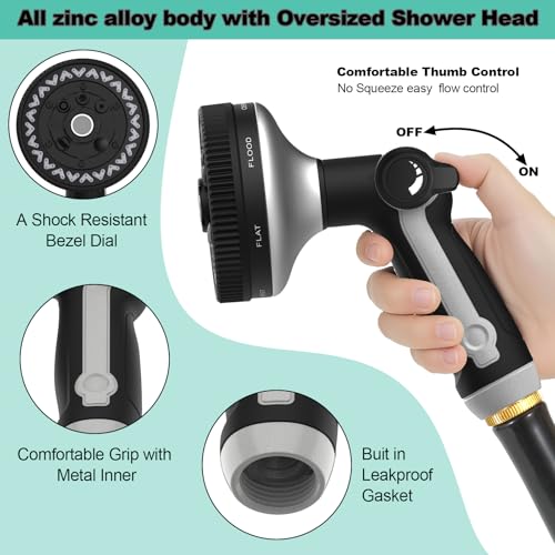 Garden Hose Nozzle | Heavy-Duty Metal Hose Sprayer Nozzle - 9cm/3.5" Ultra-Wide Spray, 8 Adjustable Nozzle Modes, Water Hose Nozzles for Watering, Cleaning, Pets & Car Washing (New Upgraded) - color: Grey+Black
