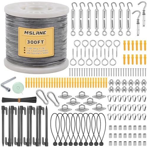 1/16" Wire Rope Kit 300FT Aircraft Cable Vinyl Coated 304 Stainless Steel Wire,7x7 Strand Cable Kit for Outdoor String Lights,Climbing Plants,Pictures,Clothes,Curtain Hanging - size: 1/16" steel cable 300FT