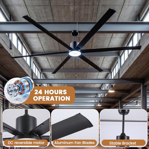 Newday 96Inch Large Industrial Ceiling Fan with Light Remote, Reversible DC | 11500 CFM HVLS, 6 aluminum blades, heavy-duty airflow, large space cooling for commercial shop, barn, patio - size: 96 Inch