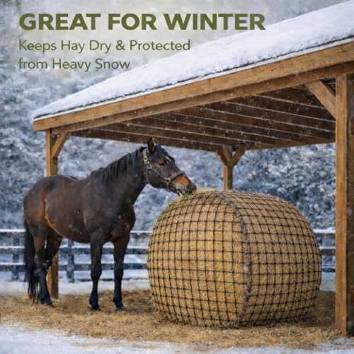 5x5 ft Round Bale Hay Net – Slow Feeder for Horses & Livestock, Extra Dense 2" Knotless Holes, Durable & Healthy Feeding Solution - size: 5 x 5 ft