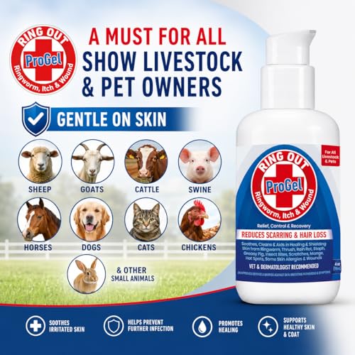 Ring Out ProGel Premium Skin Care for Sheep, Goats, Cats, Dogs & Horses | Targeted Wound Care & Coat Hydration Gel, Coconut Oil & Aloe Vera, Moisturizing Formula, Made in USA 4 oz