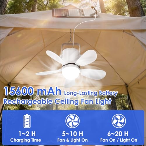 Solar Ceiling Fan Light with Foldable Solar Panel, Portable Solar Camping Fan Light Outdoor with Remote, Battery Operated Canopy Hanging Fan, Wireless, for Outside Tent Porch Patio RVs Pergola - size: 17" Ceiling Fan M