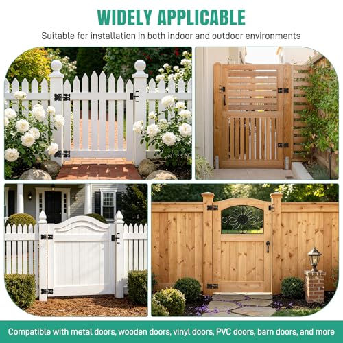 Stainless Steel Self Closing Gate Hinge and Latch Hardware Kit, Heavy Duty Self Locking Gate Hardware for Wood/Vinyl Fence Gate, 4-Pack Kit and 2-Automatic Latch