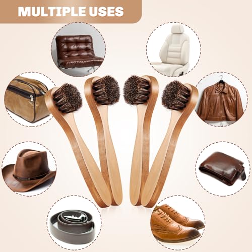 4 Pcs Horsehair Shine Shoes Brush Kit Polish Dauber Applicators Cleaning Leather Shoes Boots Care Brushes Suede Cleaner Brush with Microfiber Shoe Cloth(Wooden Handle A) - style: Wooden Handle A