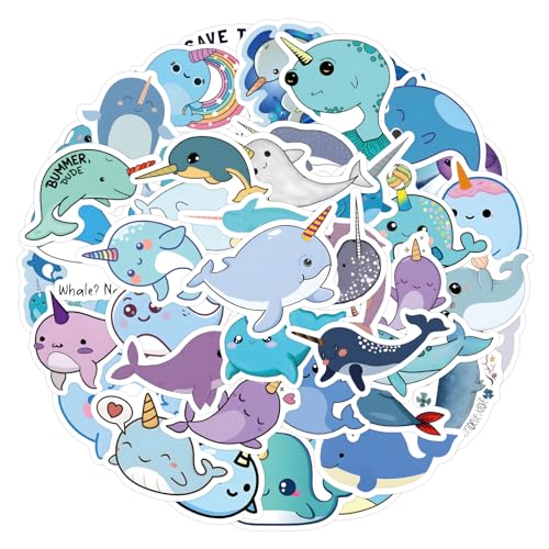 Cute Narwhal Stickers Cartoon Animal Decals for Kid Teen Water Bottle 60PCS | Waterproof Vinyl Kawaii Animals Sticker for Laptop Skateboard Phone Cute Gifts for Adult Decal Party Supplies Teachers Reward - color: Narwhal