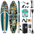 10’6’’ Inflatable Stand Up Paddle Board (SUP) for Adults and Youth with Non-Slip Deck – Complete Accessories Kit, for Fishing, Yoga, Fitness & Family Fun - color: Retro Skullz/seat