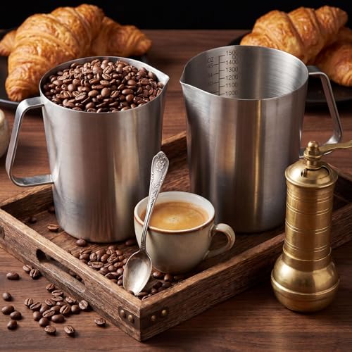 Copkim 4 Pcs Stainless Steel Measuring Cup with Handle and Pour Lip 50.7 oz/1500 ml 304 Steel Milk Frothing Jug 6 Cup Metal Pitcher for Coffee Shop Bakery Commercial Home Latte Art Baking Frothing - size: 50.7 Oz, 1500 Ml, 6.25 Cup