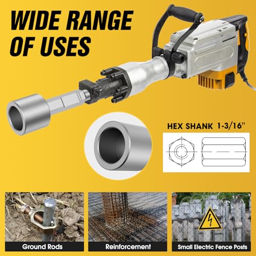 Ground Rod & T-Post Driver, 1-3/16" Hex Shank for Demolition Hammer | 65A shank, fits Vevor jackhammer, drives fence posts rebar and grounding rods, heavy duty